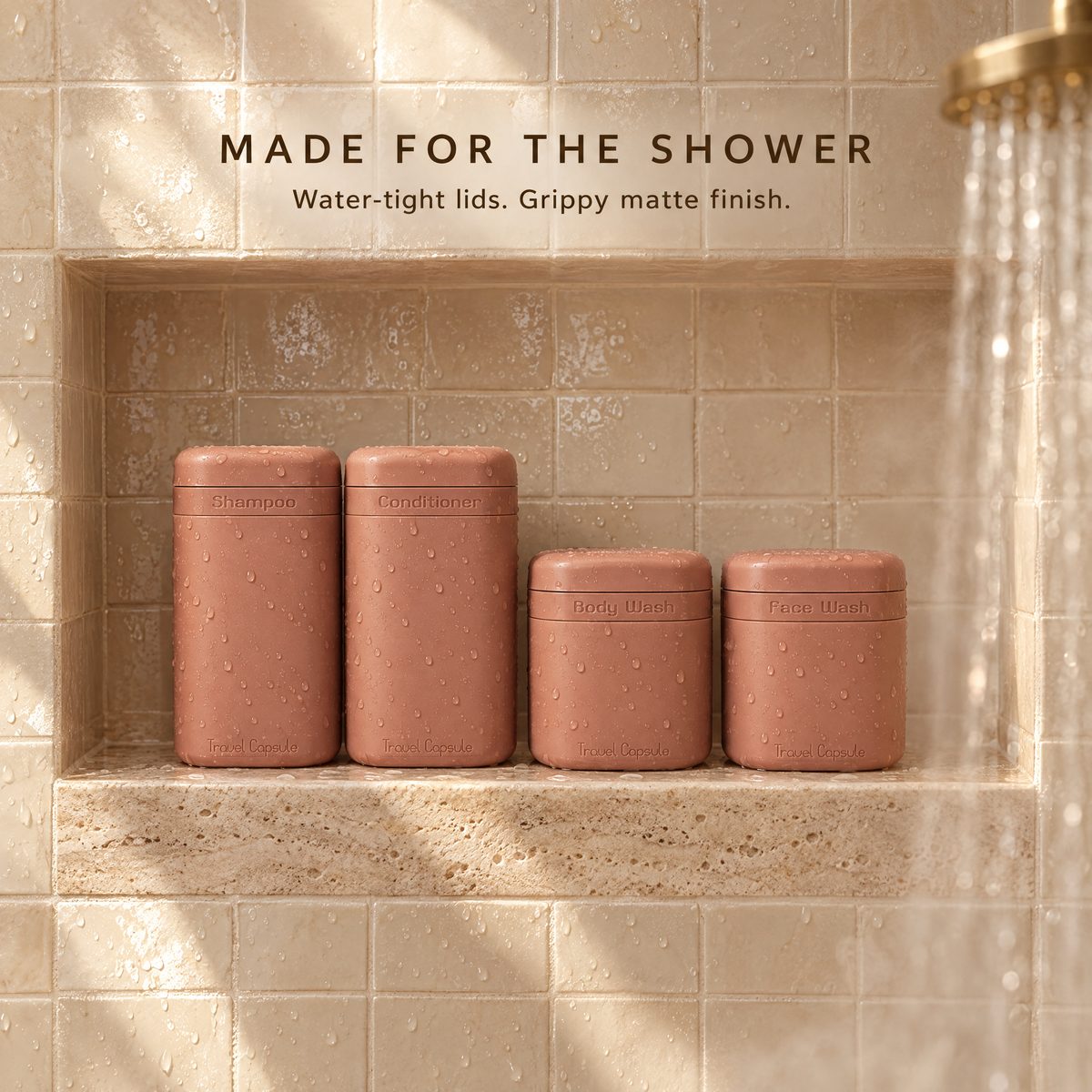 Capsules in a shower niche