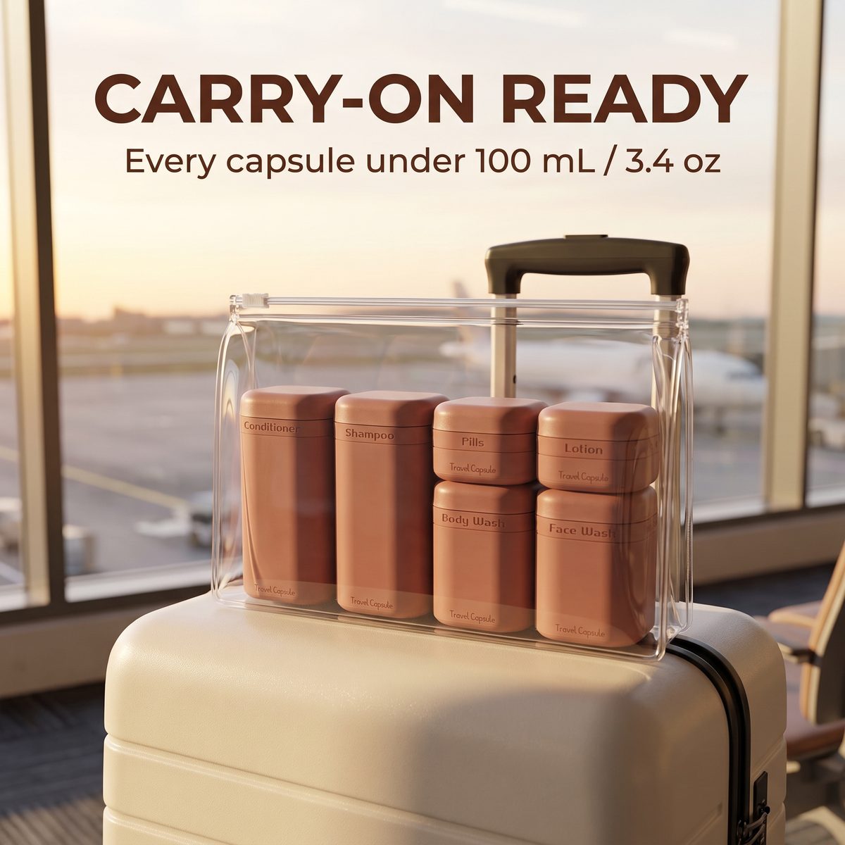 Capsules in a carry-on pouch